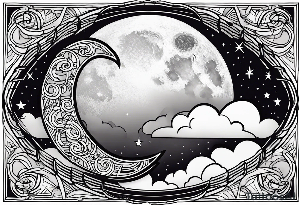 Moon with cloud tattoo idea