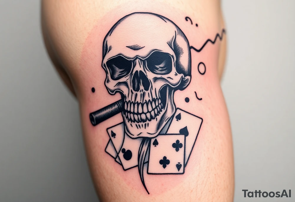 skull with smoking cigar in mouth,a lot of money,playing cards. tattoo idea