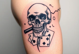 skull with smoking cigar in mouth,a lot of money,playing cards. tattoo idea