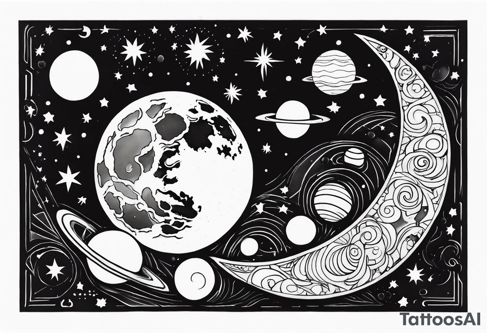 moon, stars, planets tattoo idea