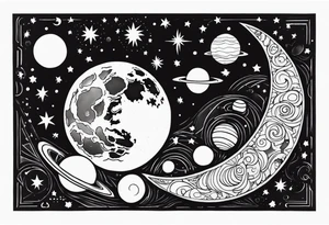 moon, stars, planets tattoo idea