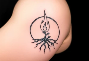 flame in a roots circle, with little sprout tattoo idea