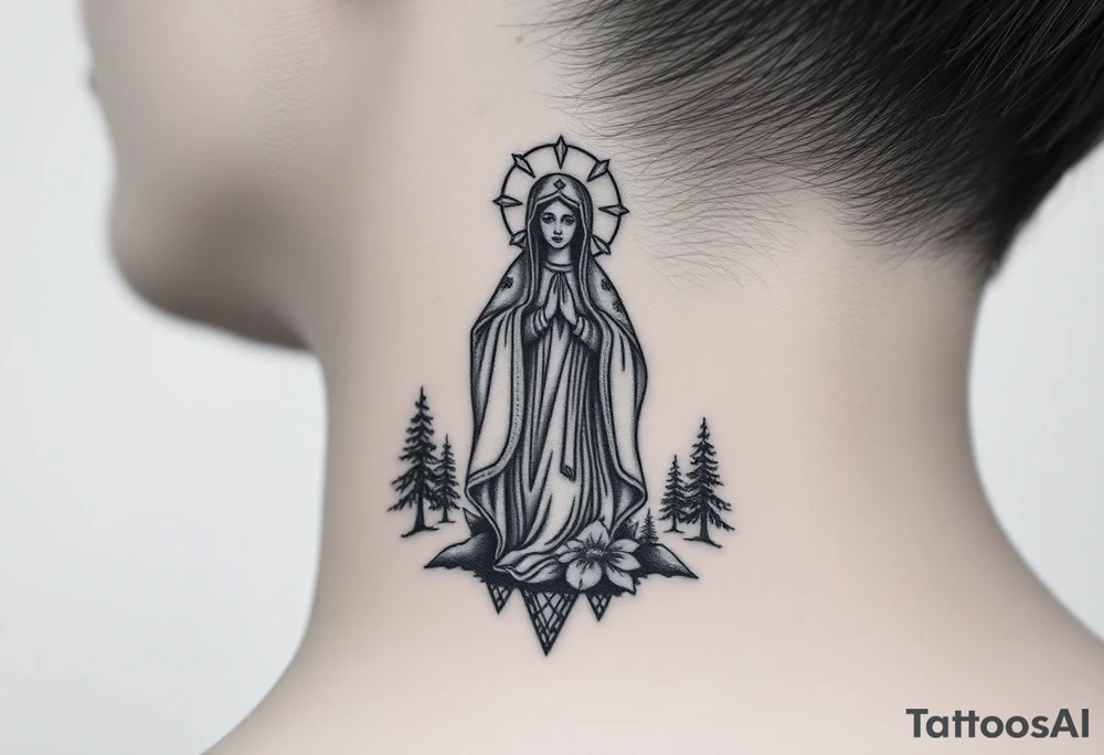 virgin mary in a russian wilderness setting tattoo idea