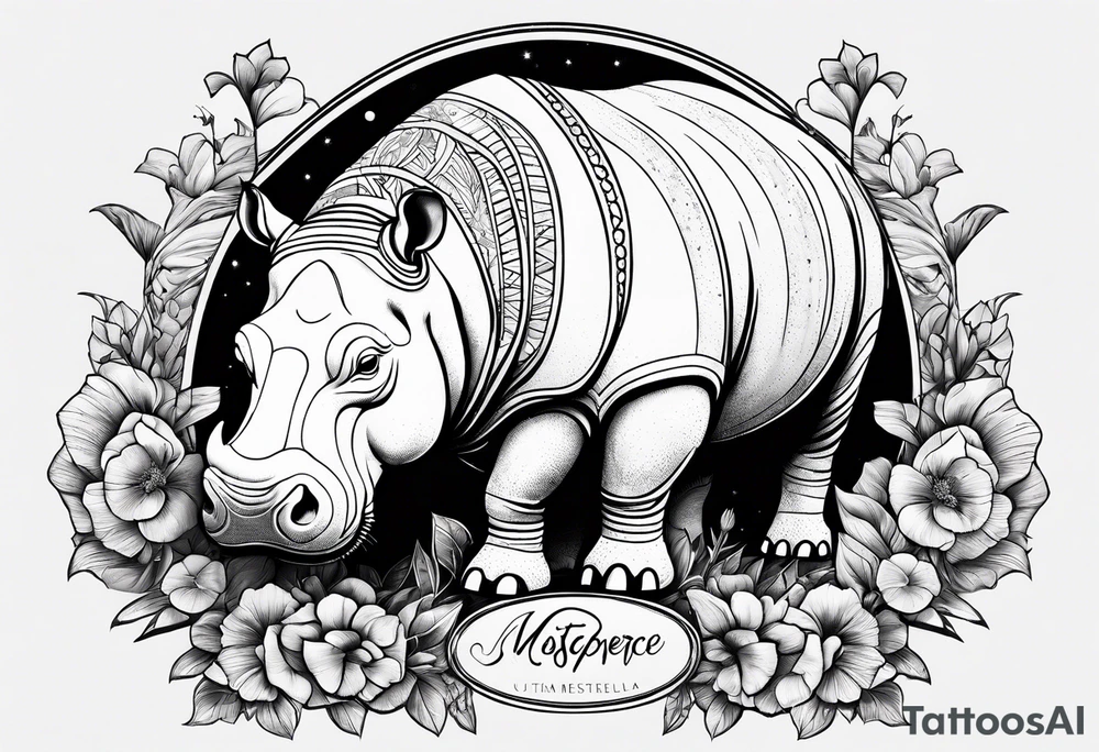 Hippo, flowers, moon, interstella,
fine lines, tribal, geometric tattoo idea