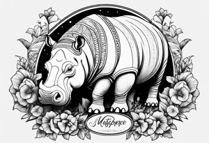 Hippo, flowers, moon, interstella, 
fine lines, tribal, geometric tattoo idea