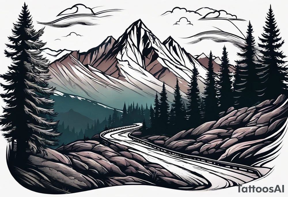 Road through mountains tattoo idea