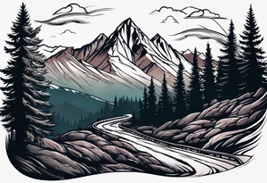 Road through mountains tattoo idea