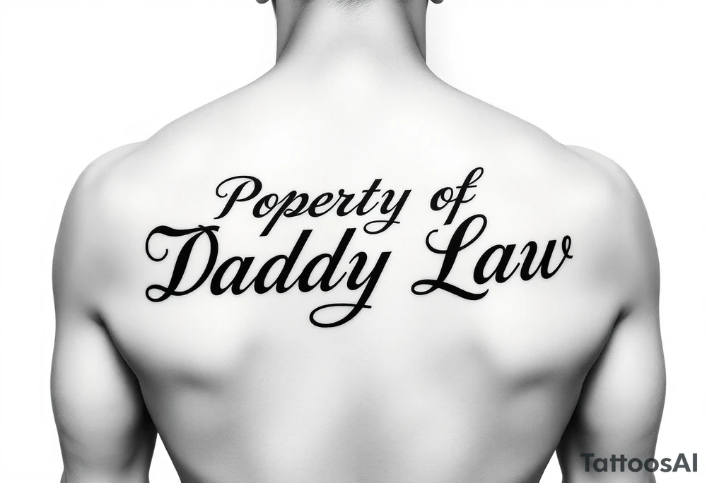 Lettering in calligraphy/cursive that says:
Property of
Daddy Law tattoo idea