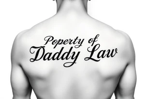 Lettering in calligraphy/cursive that says:
Property of
Daddy Law tattoo idea