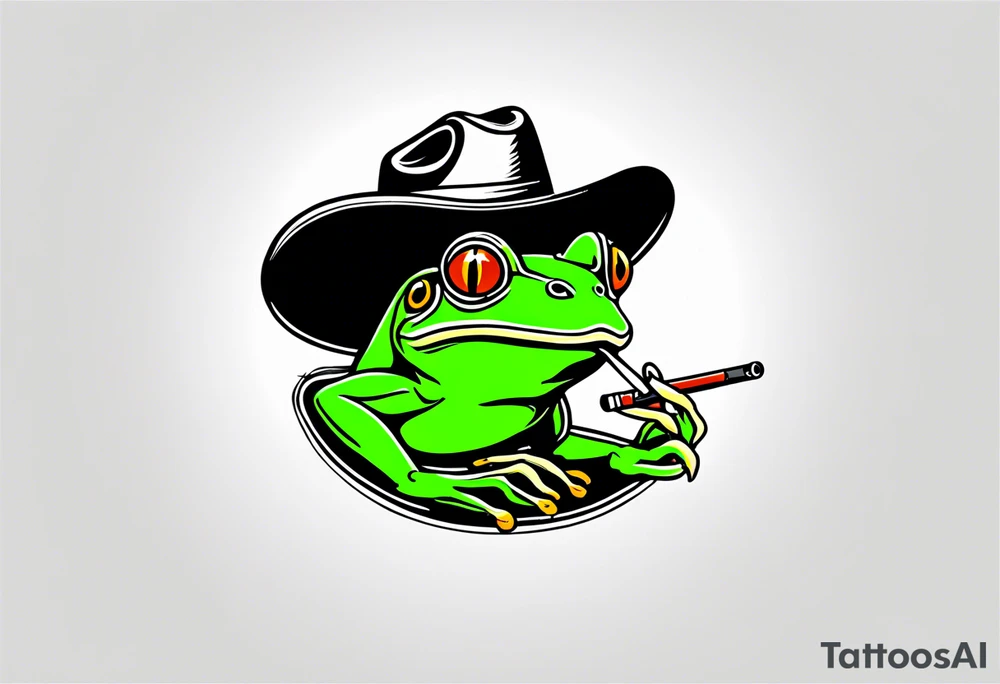frog smoking a cigarette with a cowboy hat on tattoo idea