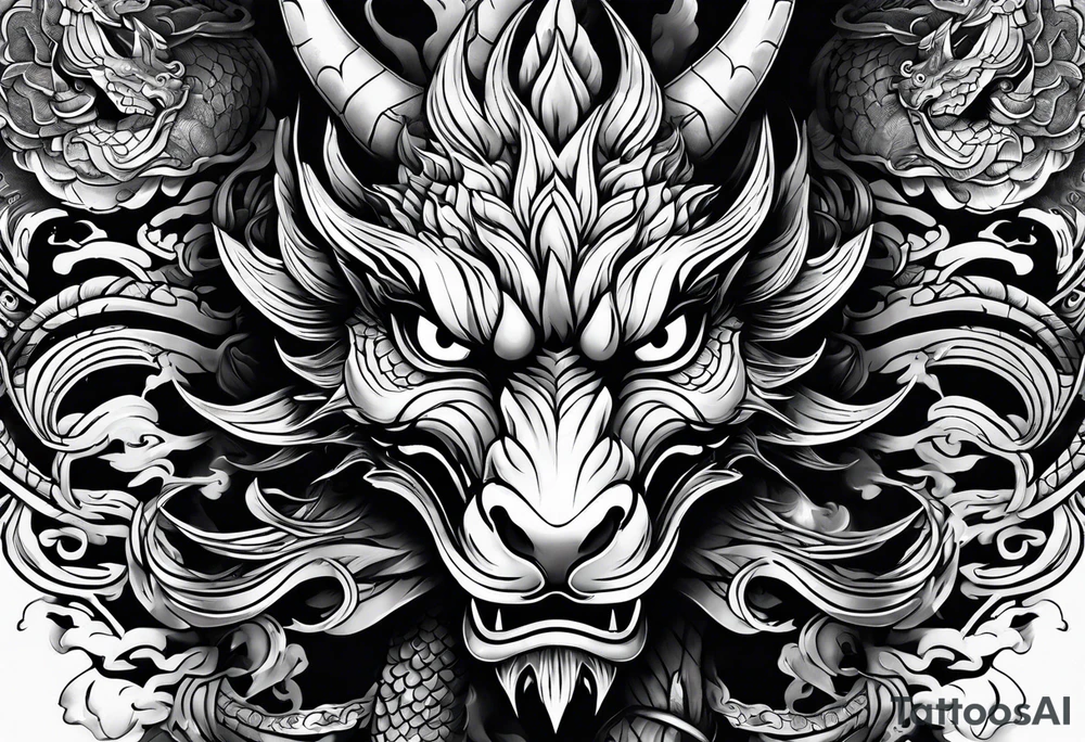 dragon mask fire tattoo idea