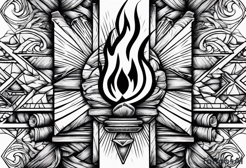 flame with wood logs crossing tattoo idea