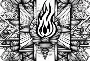 flame with wood logs crossing tattoo idea