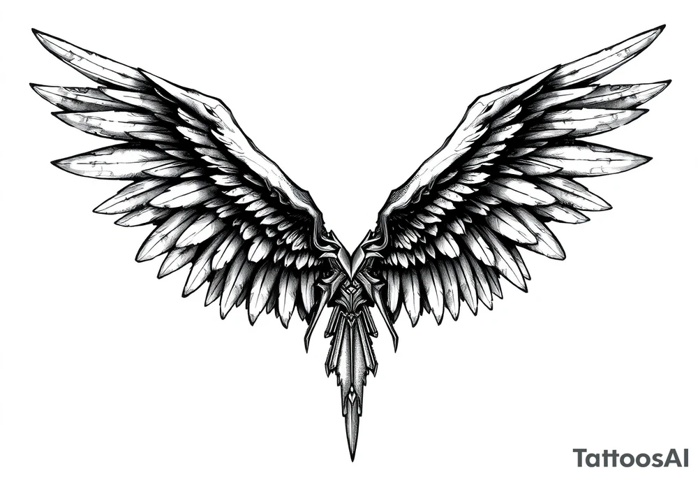 Long Angelwings straight down tattoo idea