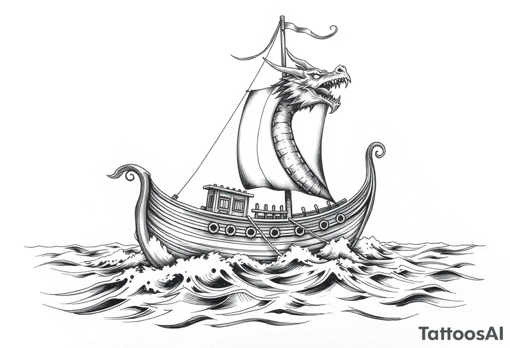 viking-ship with dragon-head on sea. tattoo idea