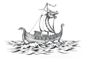 viking-ship with dragon-head on sea. tattoo idea