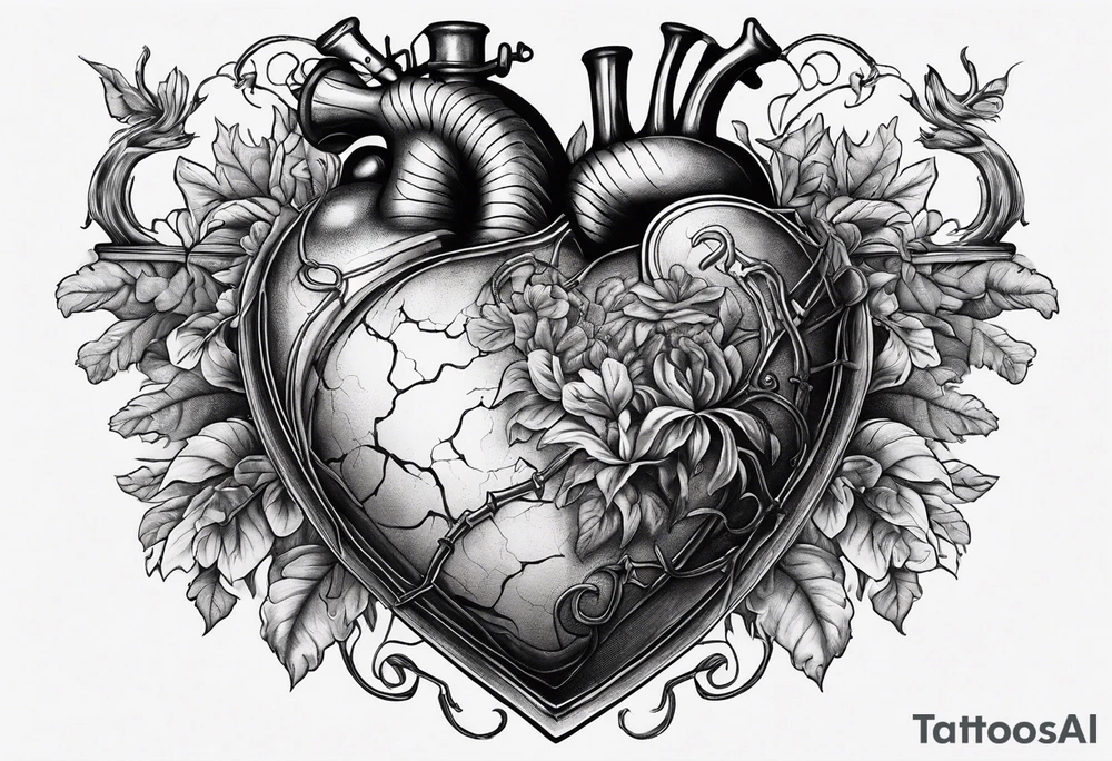 real looking anatomically correct heart that appears to be alive and pumping blood with an ancient anchor penetrating completely through it tattoo idea