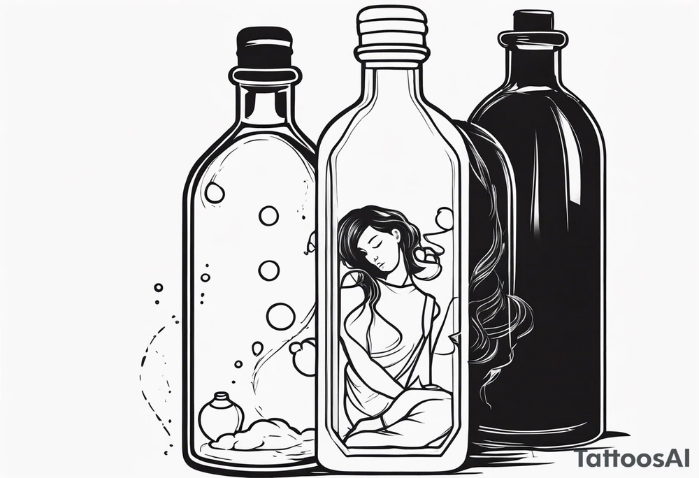 PERSON TRAPPED IN BOTTLE tattoo idea