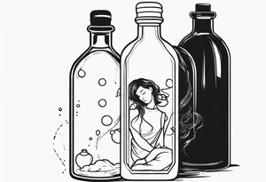 PERSON TRAPPED IN BOTTLE tattoo idea