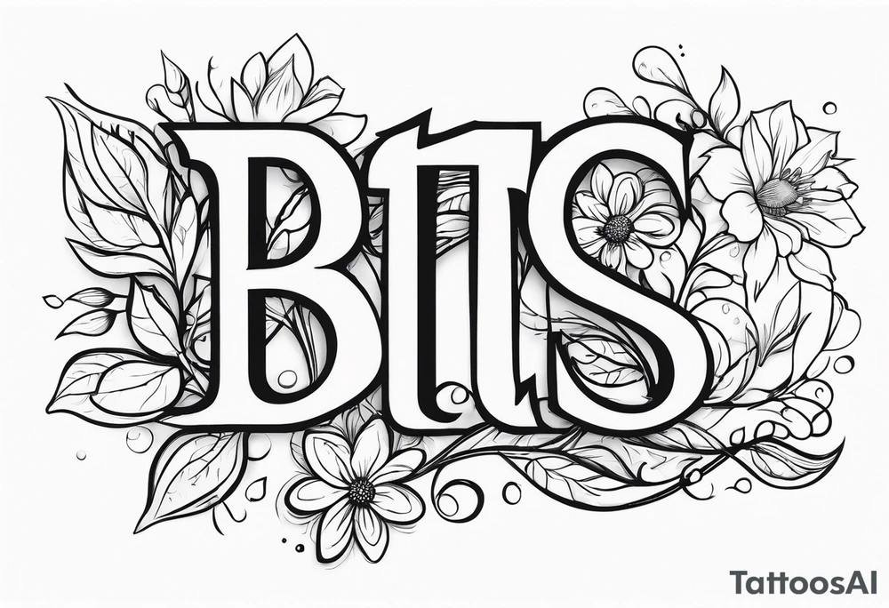 The letters "BTTS" written in a flower stem tattoo idea