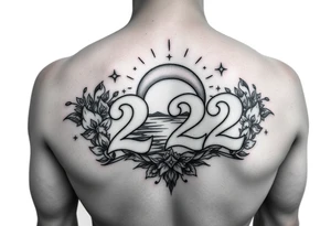Bold 222 surrounded with sunset and love and stardust and vibration tattoo idea
