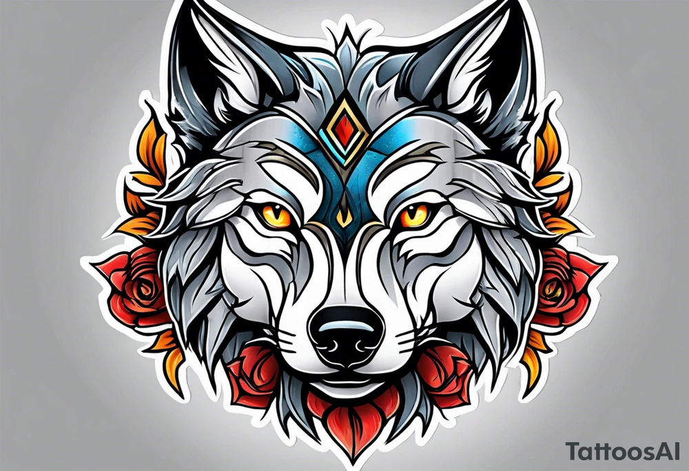 Neo traditional wolf head tattoo idea