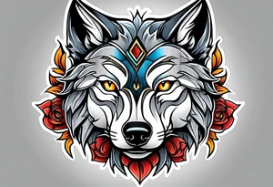 Neo traditional wolf head tattoo idea