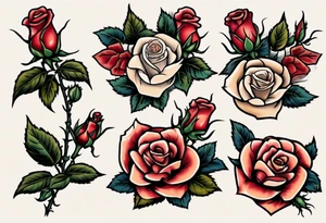 American Traditional rose with three american traditional flowers around it tattoo idea