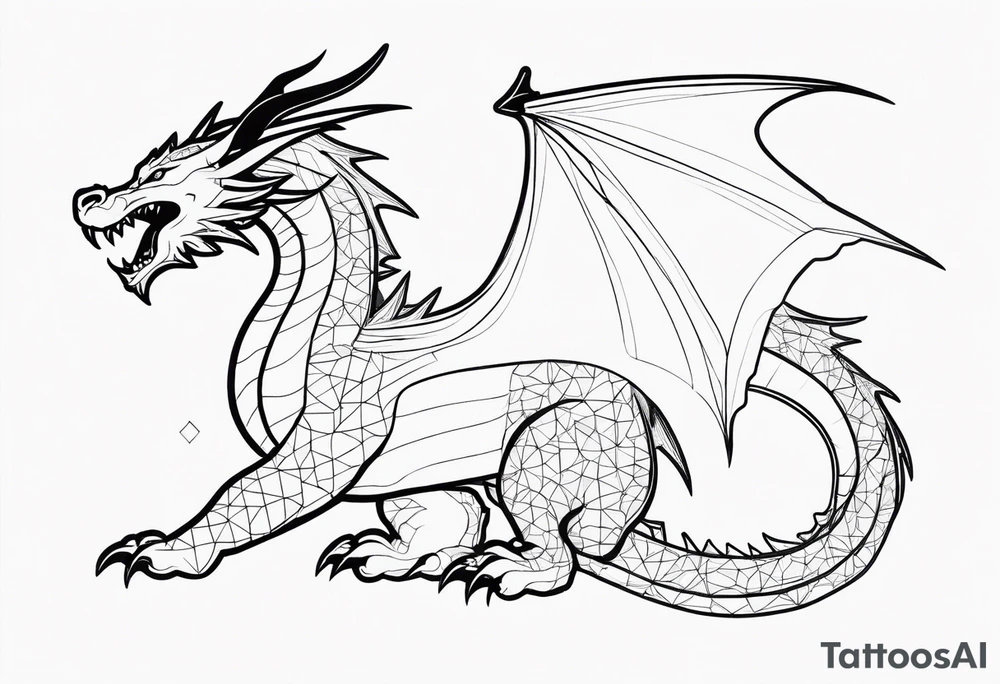 A giant dragon with thin lines on the background of the constellation elegant tattoo idea
