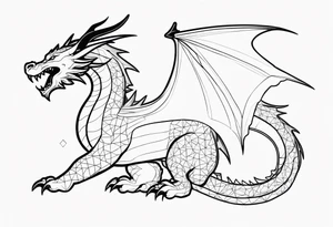 A giant dragon with thin lines on the background of the constellation elegant tattoo idea
