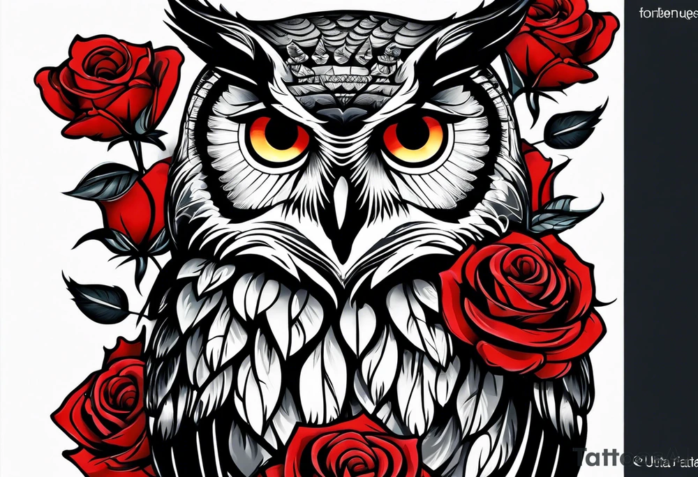 Color owl. 
Three red roses 
On the forearm tattoo idea