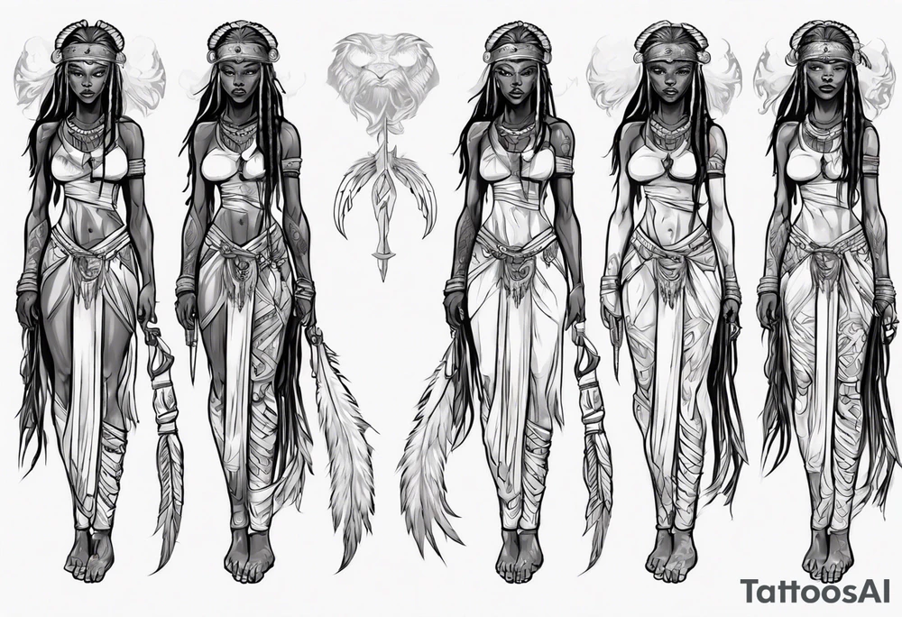 African female valkyre Viking warrior full body angelic
slim long face long braided hair descending from heaven tattoo idea