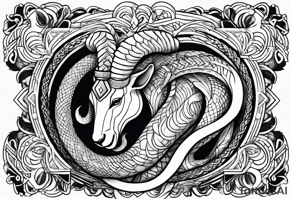 aries with snake on fire tattoo idea