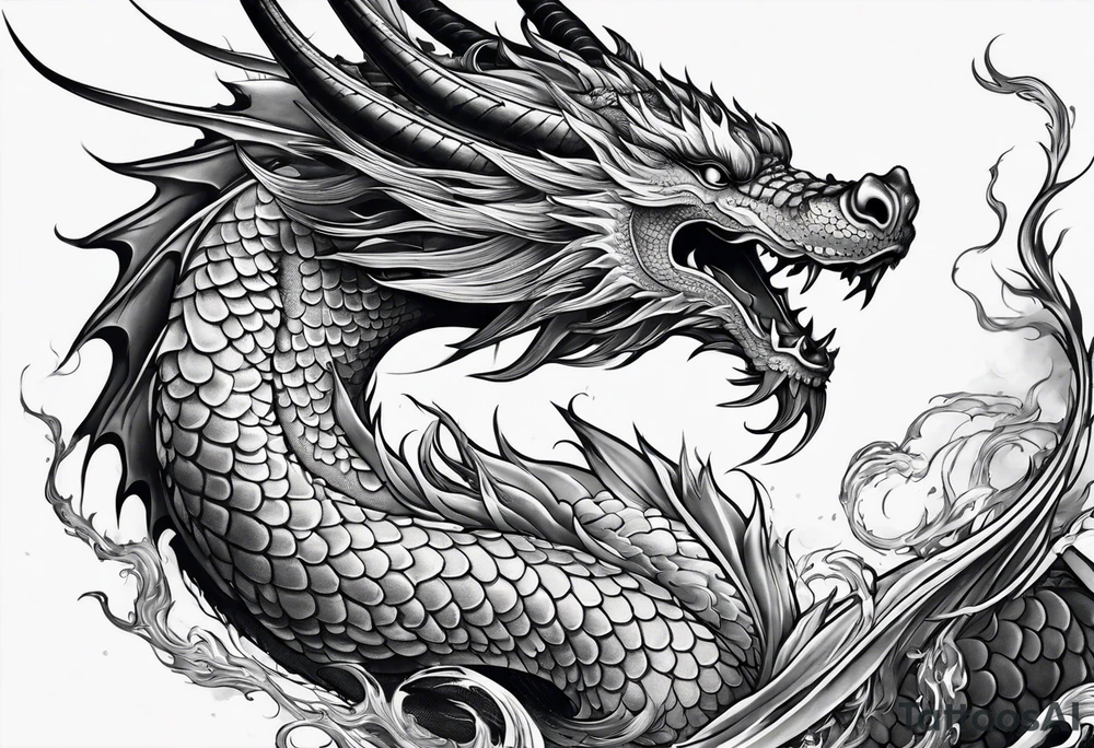 blackwork negative spage dragon sleeve tattoo idea