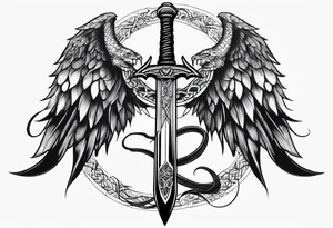 Snake wrapped around a sword with wings on the side tattoo idea