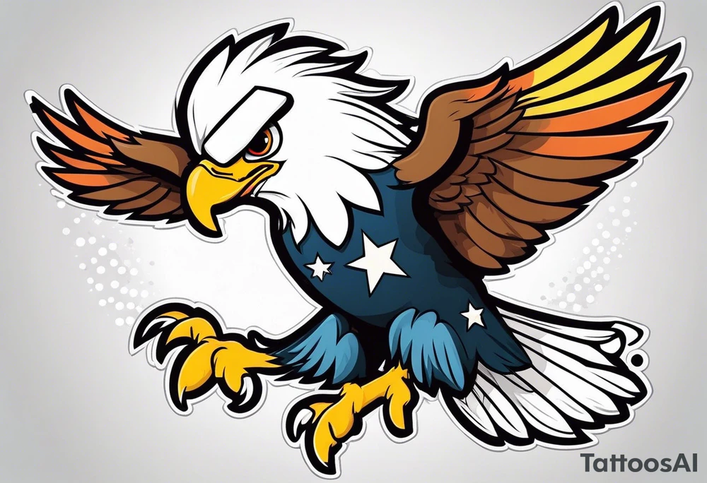 Cartoon eagle with an American football tattoo idea
