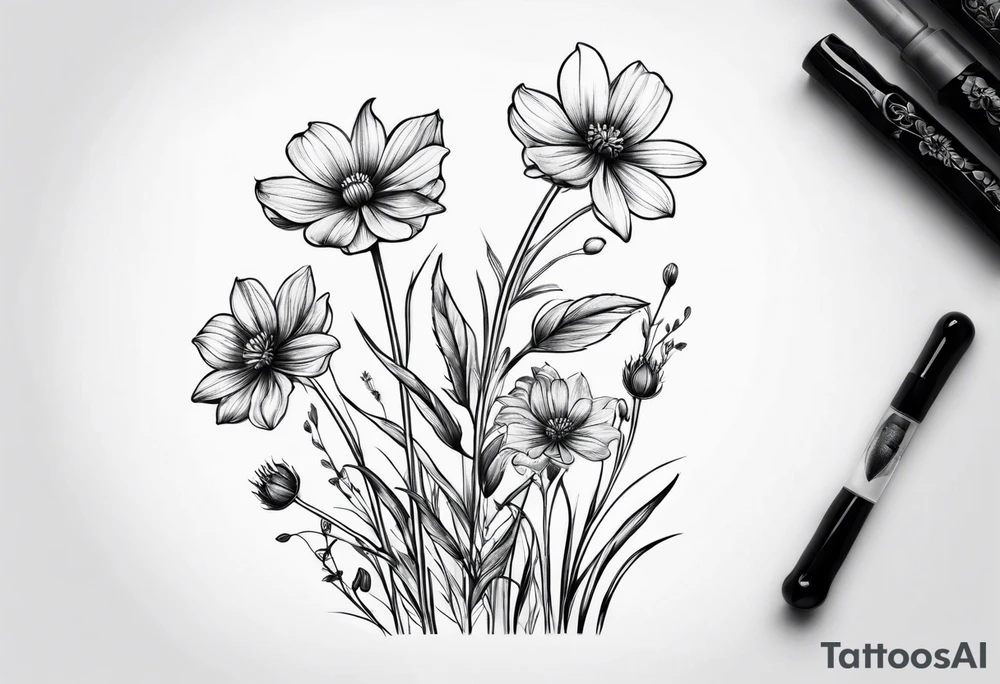 small long stem wildflowers tattoo idea