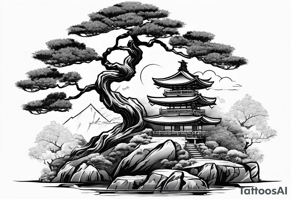 samurai and bonsai tree in japan tattoo idea