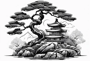 samurai and bonsai tree in japan tattoo idea