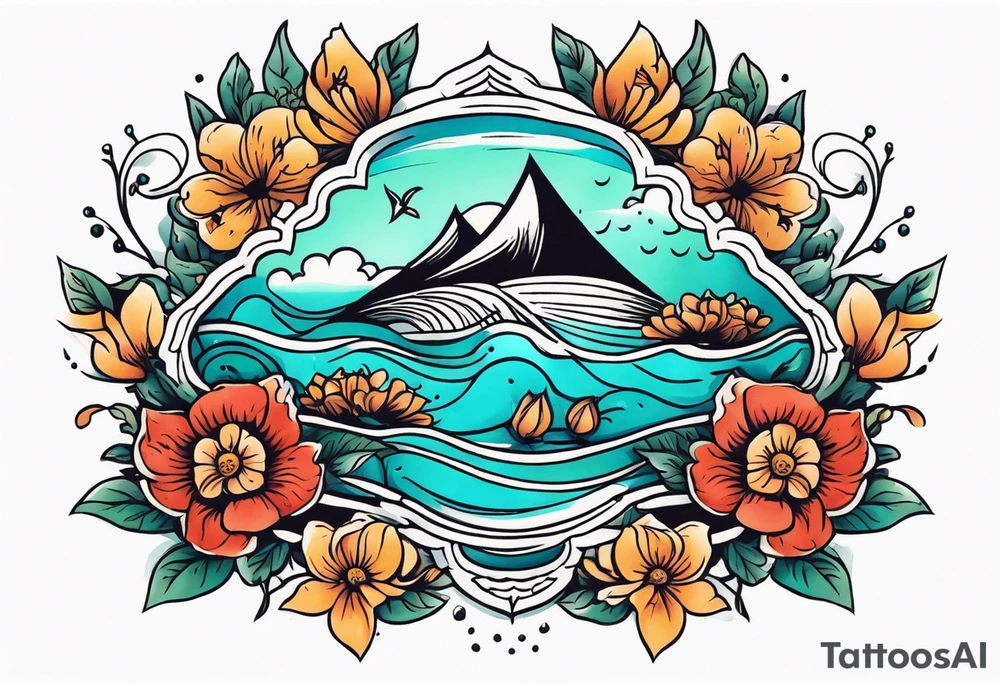 deep waters 
vintage tattoo style old school traditional bold color simple with flowers surrounded tattoo idea