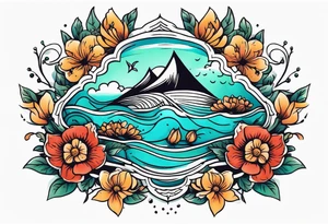 deep waters 
vintage tattoo style old school traditional bold color simple with flowers surrounded tattoo idea