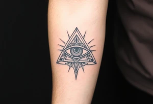 Half sleeve tattoo of the eye of providence inside of a pyramid. tattoo idea