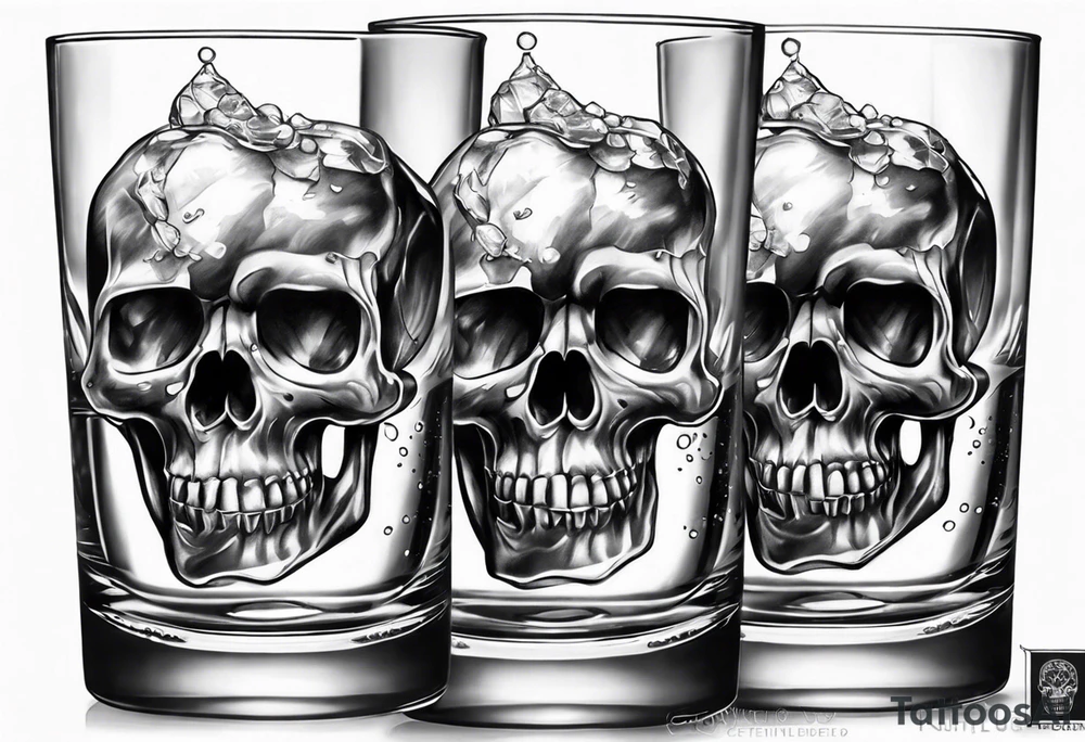 skull ice cubes in whiskey glass tattoo idea