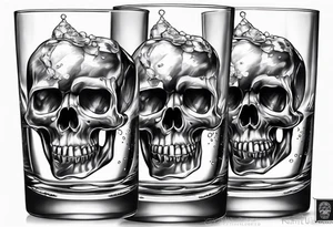 skull ice cubes in whiskey glass tattoo idea