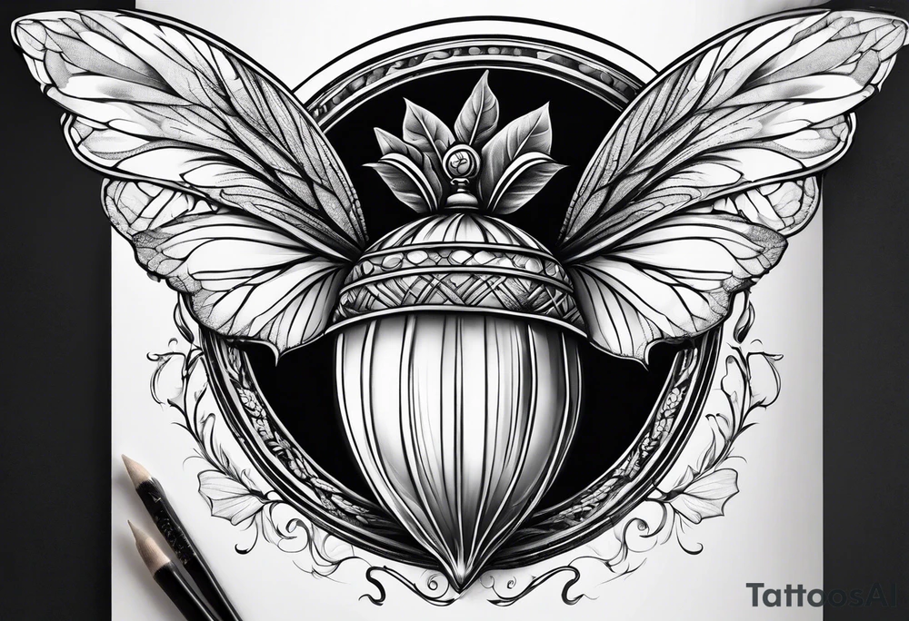 acorn with fairy wings tattoo idea