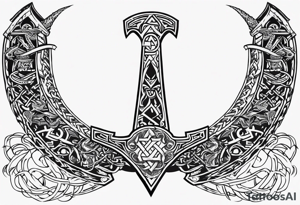 Valhalla sword shield dragon axe Valknut barbed wire chains tribal tattoo idea