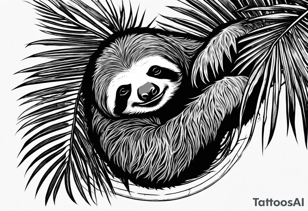 Sloth sleeping under palm tattoo idea