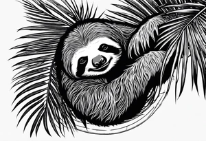 Sloth sleeping under palm tattoo idea
