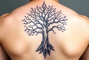 mystical tree of life with cosmic roots and celestial branches tattoo idea