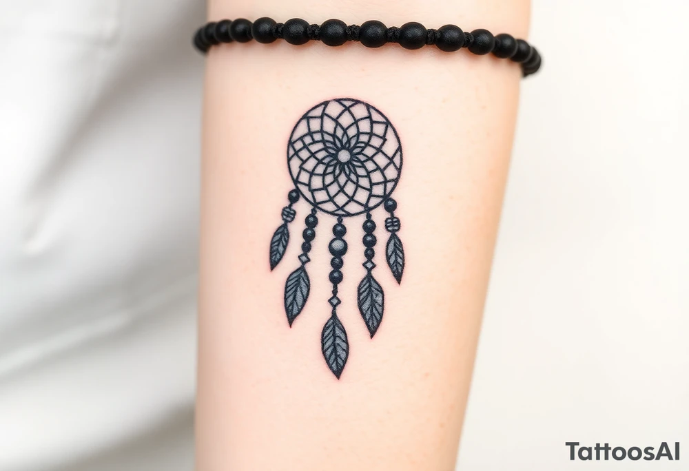 native dreamcatcher with flowing feathers and sacred beads tattoo idea